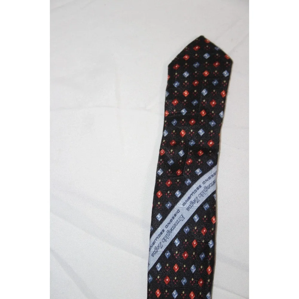 ERMENEGILDO ZEGNA Silk Tie Black Blue Red Geometric Italy 58 x 3.75